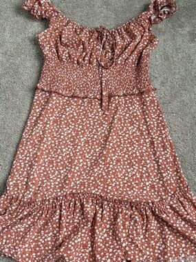 Girls Rust Floral Smocked Dress